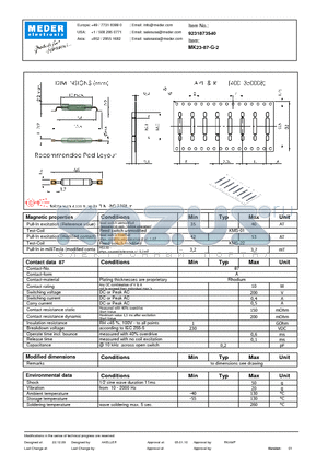 MK23-87-G-2 datasheet - MK Reed Sensor