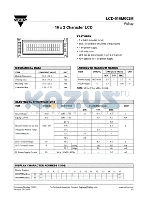 LCD-016M002M datasheet - 16 x 2 Character LCD