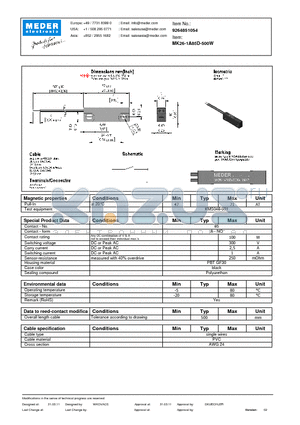 MK26-1A85D-500W datasheet - MK Reed Sensor