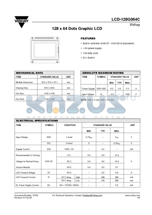 LCD-128G064C datasheet - 128 x 64 Dots Graphic LCD