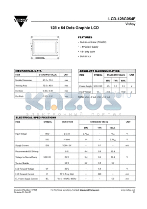 LCD-128G064F datasheet - 128 x 64 Dots Graphic LCD