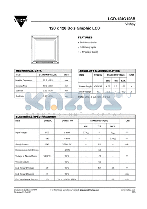 LCD-128G128B datasheet - 128 x 128 Dots Graphic LCD