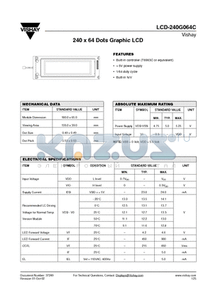 LCD-240G064C datasheet - 240 x 64 Dots Graphic LCD