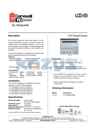 LCD-E3 datasheet - LCD keypad display