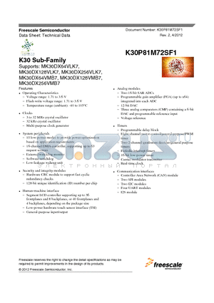 MK30DX256VMB7 datasheet - K30 Sub-Family