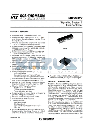 MK50H27PLCC datasheet - Signalling System 7 Link Controller