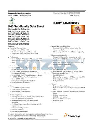MK40DX256ZVMD10 datasheet - K40 Sub-Family Data Sheet