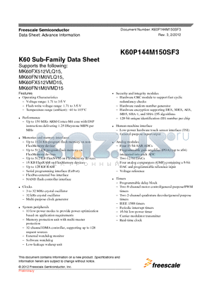 MK60FN1M0VMD15 datasheet - K60 Sub-Family Data Sheet