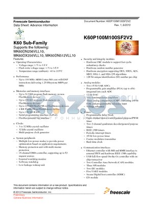 MK60DN256VLL10 datasheet - K60 Sub-Family