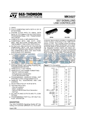 MK5027PLCC52 datasheet - SS7 SIGNALLING LINK CONTROLLER