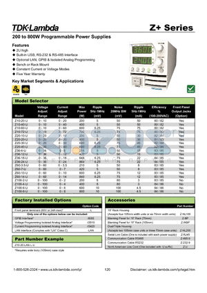 Z10-40-U datasheet - 200 to 800W Programmable Power Supplies