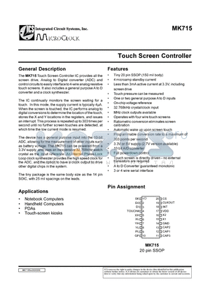 MK715 datasheet - Touch Screen Controller