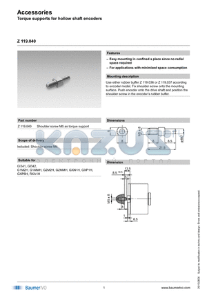 Z119.040 datasheet - Accessories Torque supports for hollow shaft encoders