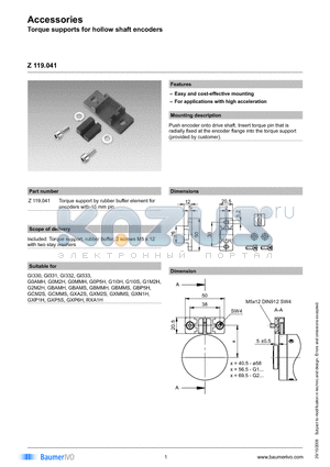 Z119.041 datasheet - Accessories Torque supports for hollow shaft encoders