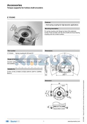 Z119.043 datasheet - Accessories Torque supports for hollow shaft encoders