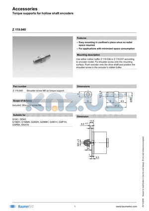 Z119040 datasheet - Accessories Torque supports for hollow shaft encoders