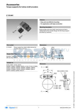 Z119041 datasheet - Accessories Torque supports for hollow shaft encoders