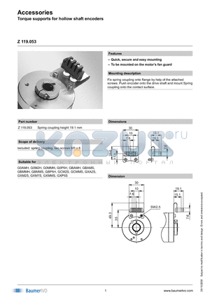 Z119053 datasheet - Accessories Torque supports for hollow shaft encoders