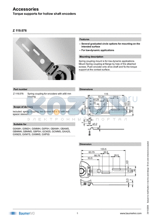Z119076 datasheet - Accessories Torque supports for hollow shaft encoders