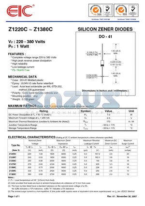 Z1220C datasheet - SILICON ZENER DIODES