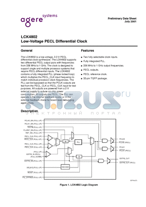 LCK4802 datasheet - Low-Voltage PECL Differential Clock