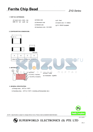 Z1GC121-RC-10 datasheet - Ferrite Chip Bead