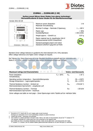 Z1SMA16 datasheet - Surface mount Silicon-Zener Diodes (non-planar technology)