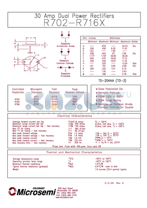 R706 datasheet - 30 AMP DUAL POWER RECTIFIER