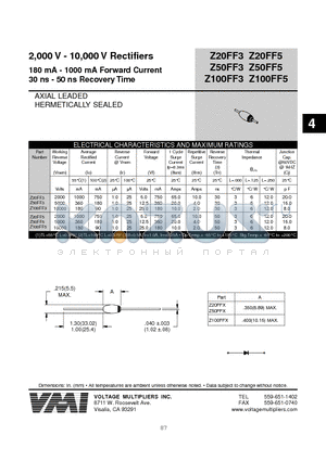 Z20FF5 datasheet - 2,000 V - 10,000 V Rectifiers