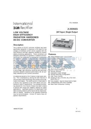 Z2802R5 datasheet - LOW VOLTAGE HIGH EFFICIENCY RADIATION HARDENED DC/DC CONVERTER