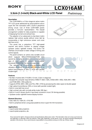 LCX016AM datasheet - 3.3cm (1.3-inch) Black-and-White LCD Panel