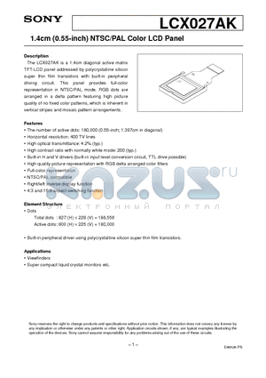 LCX027 datasheet - 1.4cm (0.55-inch) NTSC/PAL Color LCD Panel