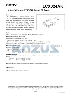 LCX024AK datasheet - 1.4cm (0.55-inch) NTSC/PAL Color LCD Panel