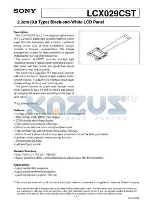 LCX029CST datasheet - 2.3cm (0.9 Type) Black-and-White LCD Panel