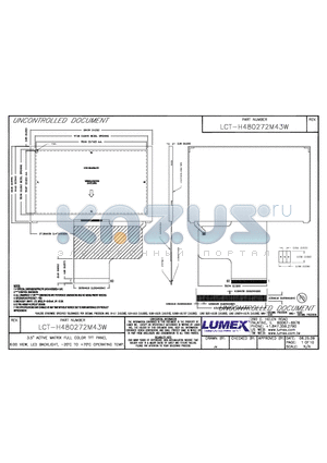 LCT-H480272M43W datasheet - 3.5 ACTIVE MATRIX FULL COLOR TFT PANEL 6:00 VIEW, LED BACKLIGHT, -20 TO 70 OPERATING TEMP.