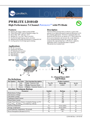 LD1014D datasheet - High Performance N-Channel POWERJFET with PN Diode