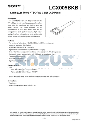 LCX005BKB datasheet - 1.4cm (0.55-inch) NTSC/PAL Color LCD Panel