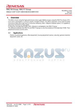 R8C-16 datasheet - SINGLE-CHIP 16-BIT CMOS MICROCOMPUTER