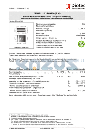 Z2SMB1_10 datasheet - Surface Mount Silicon-Zener Diodes (non-planar technology)