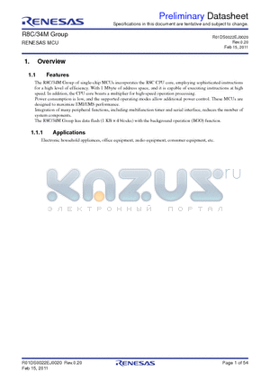 R8C34M datasheet - Specifications in this document are tentative and subject to change