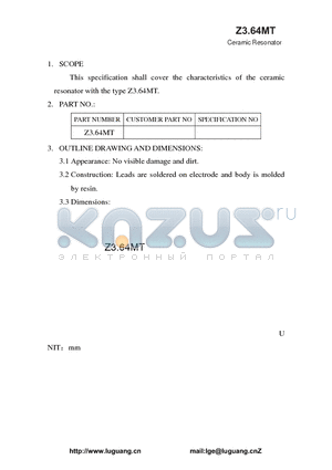 Z3.64MT datasheet - Ceramic Resonator