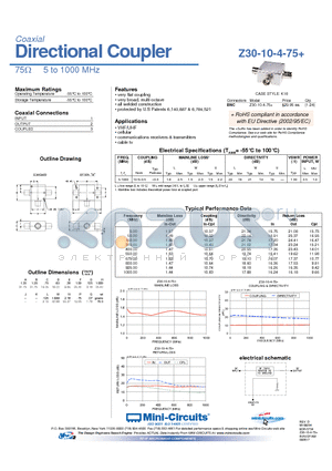 Z30-10-4-75+ datasheet - Coaxial Directional Coupler