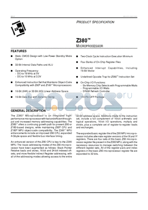 Z380 datasheet - MICROPROCESSOR