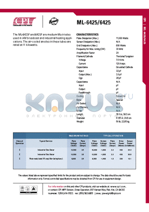 ML-6425 datasheet - AM broadcast and industrial heating appli-cations