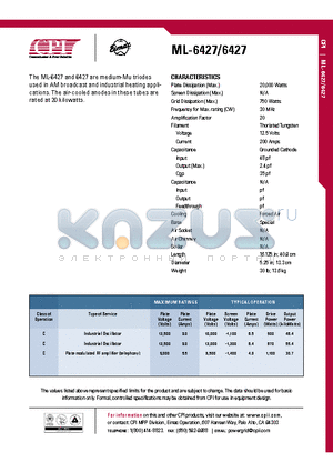 ML-6427 datasheet - AM broadcast and industrial heating appli-cations