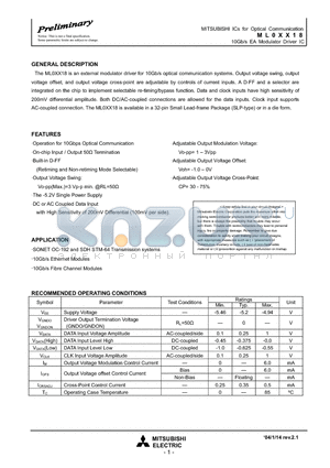 ML0CP18 datasheet - 10Gb/s EA Modulator Driver IC