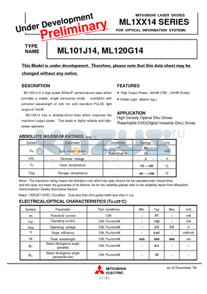 ML101J14 datasheet - FOR OPTICAL INFORMATION SYSTEM