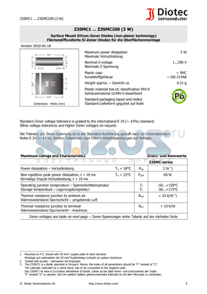 Z3SMC47 datasheet - Surface Mount Silicon-Zener Diodes (non-planar technology)