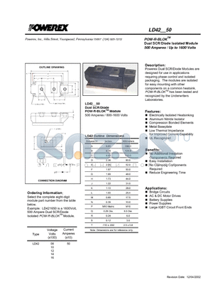 LD4250 datasheet - POW-R-BLOK Dual SCR/Diode Isolated Module (500 Amperes / Up to 1600 Volts)