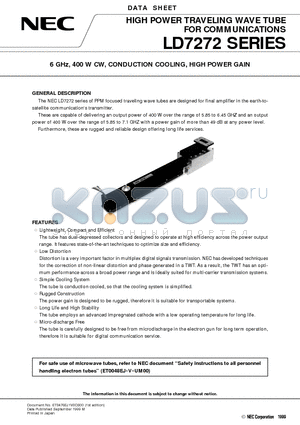 LD7272 datasheet - 6 GHz, 400 W CW, CONDUCTION COOLING, HIGH POWER GAIN